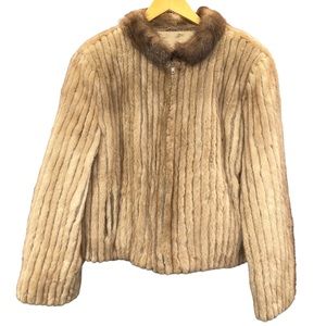 Vintage Tan Mink Zipper Up Jacket Women’s Size Large
